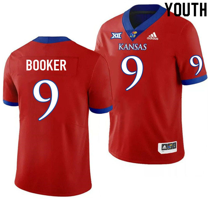 Youth #9 Austin Booker Kansas Jayhawks College Football Jerseys Stitched Sale-Red - Click Image to Close